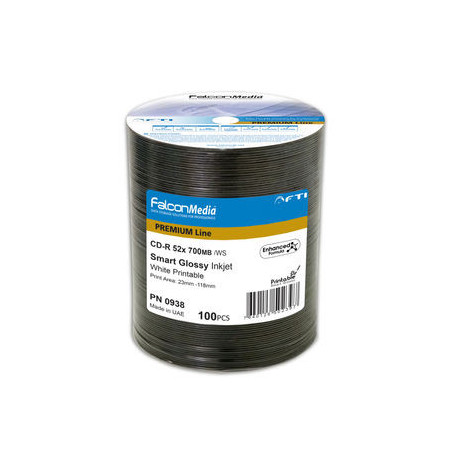Prem. Line CD-R 700MB|80min 52x, inkjet ff printable, smart glossy white hub, wide sputtered, BOS 100HP